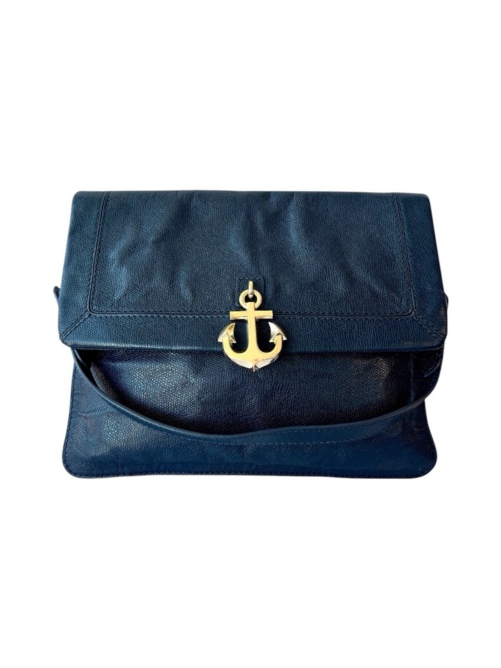 Juicy Couture Leni Charm Leather Shoulder Bag Navy Blue Gold Anchor Nautical
